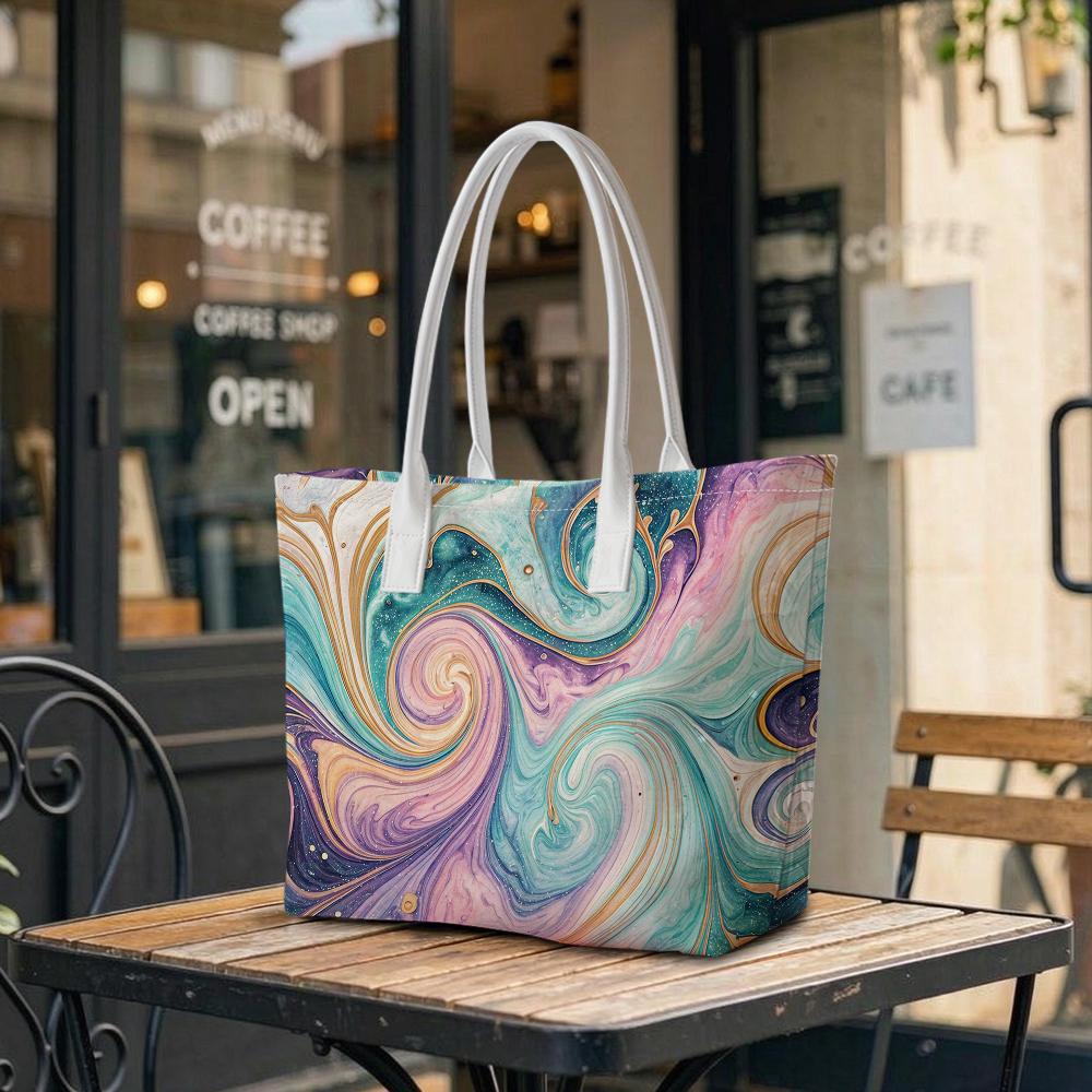 Marble Swirl Pattern Tote Bag Stylish Casual Daily Carry Handbag for Women