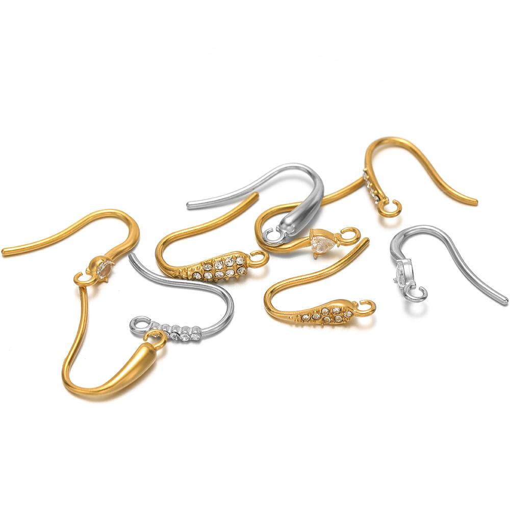 10pcs Stainless Steel PVD Gold Plated Zircon Earring Hooks Wires for DIY Jewelry Findings Accessories Handmade Earrings Making