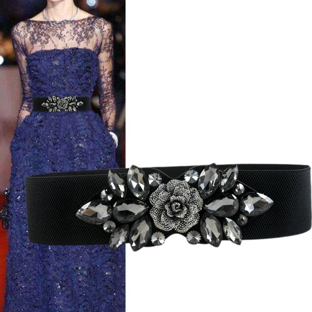 Wide Women Waistband Korean Style Rhinestone Waist Belt Fashion Elastic Cummerbunds  Sweater