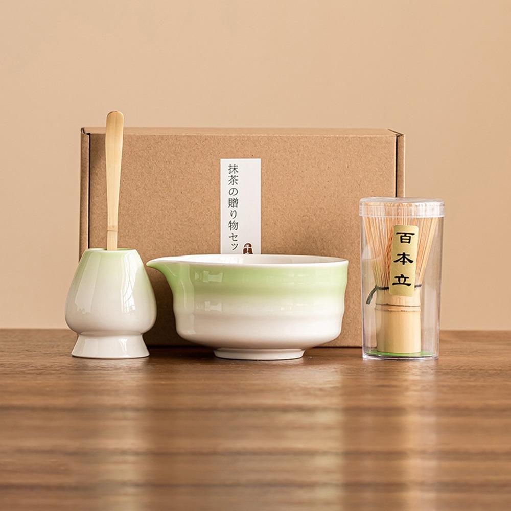 4PCS Food Grade Japanese Matcha Tea Set Bamboo Ceramic Japanese Chasen Matcha Whisk  Stirring