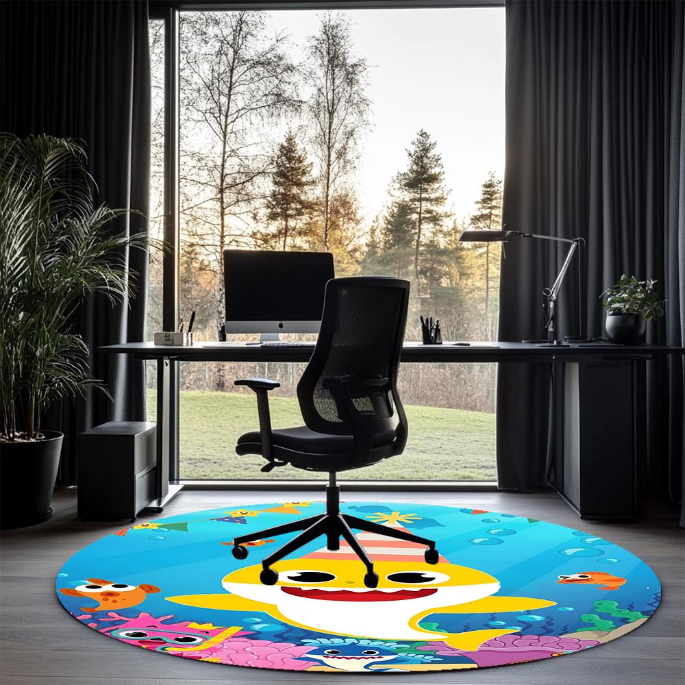 Shark Printed Round Rug Carpet Chair Rug Area Rug Entryway Doormats,for Office Chair Living Room Bedroom Kitchen Room.