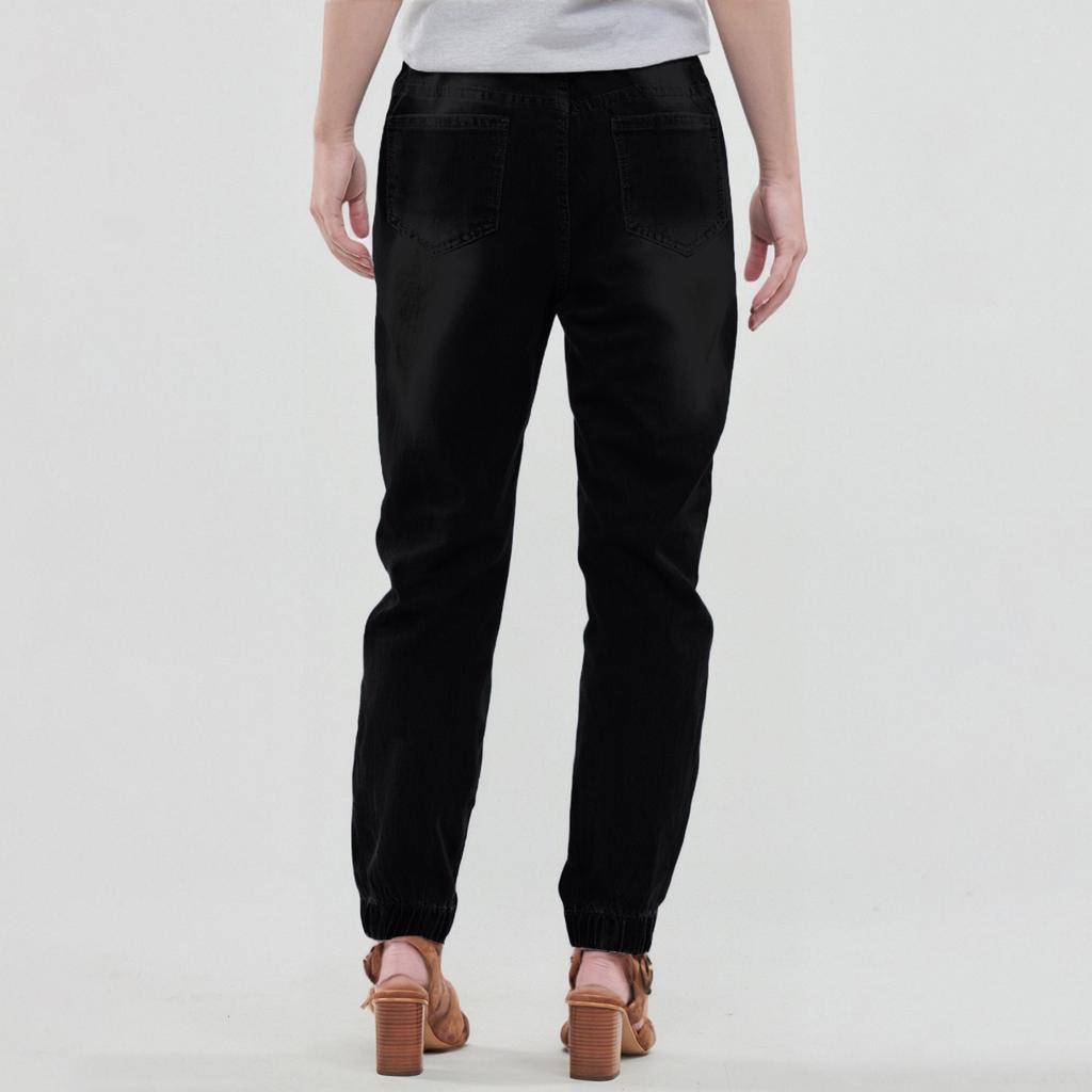 Women's Casual Solid Color Mid Waisted Poket Jeans Pants Denim Casual Trousers