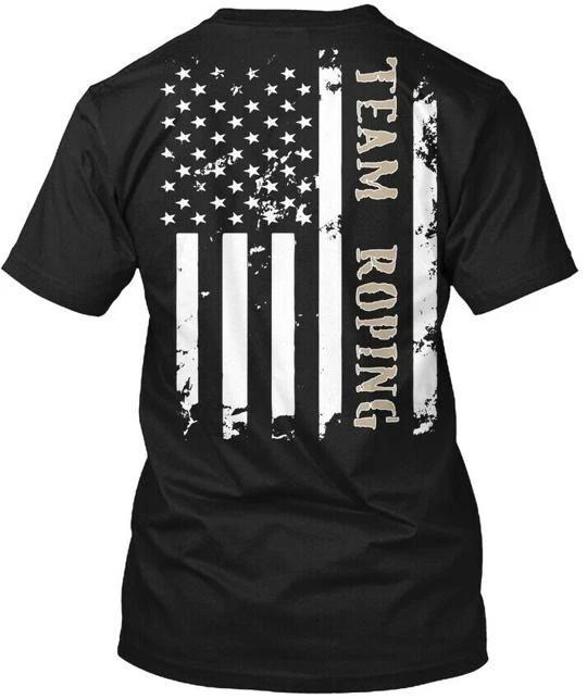 American Team Roping Flag-rodeo - T shirt Made in the USA Size S to 5XL M