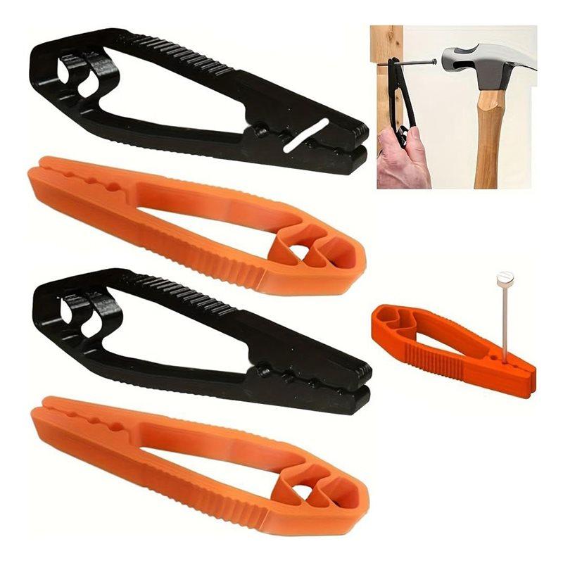 Outils de Fixation Premium pour Ongles 4 Pièces Fixateur d'Ongles Porte-Ongles Pinces Pour Marteler Protection des Doigts Pour l'Entretien et le Travail du Bois