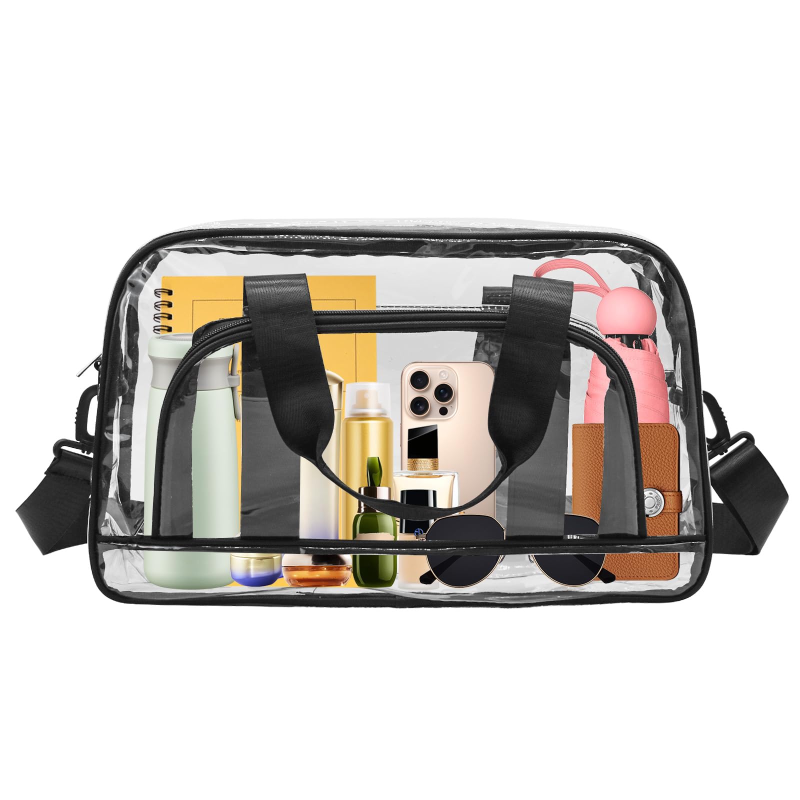 

Enkrio Clear Vinyl Boston Shoulder Large With Gym Bag, Bag, Pool, Bag, Transparent, Bag, PVC, Waterproof, Crossbody, Handbag, Large, Capacity,