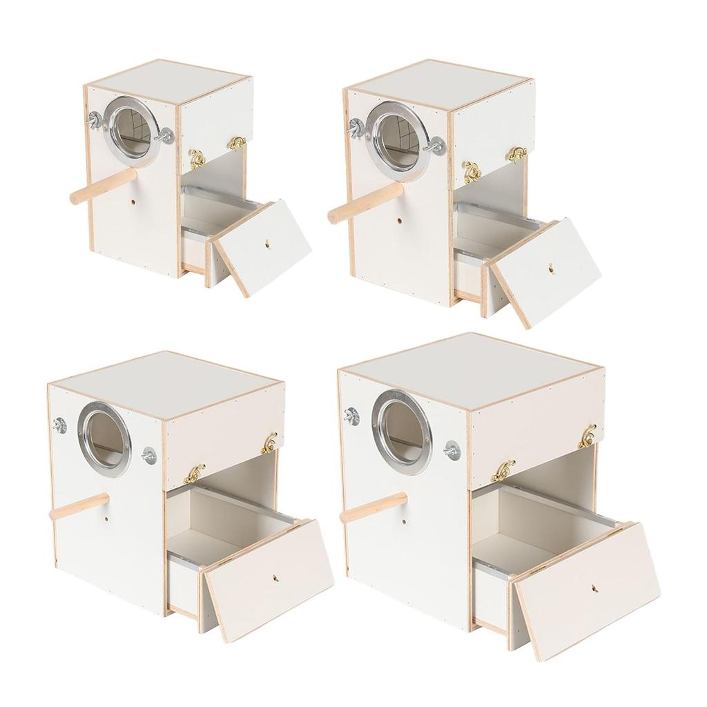 Bird Nest House with Perch Drawer Easy Install Wood Parakeet Aviary Breeding Box for Lovebirds Conures