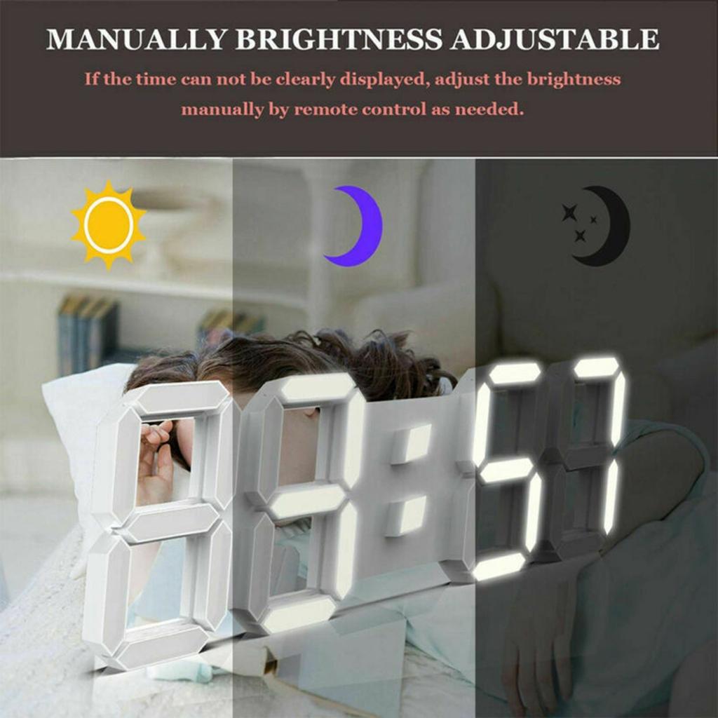 3D Modern Digital LED Wall Clock 24/12 Hour Display Timer Alarm Home USB