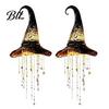 Decorazione Cappello da Strega Illuminato 2 Pezzi Campanella Appesa in Rete Nera Luminosa, Lampada Scintillante Decorazioni per Eventi Festivi con Stelle a Cascata per Finestra