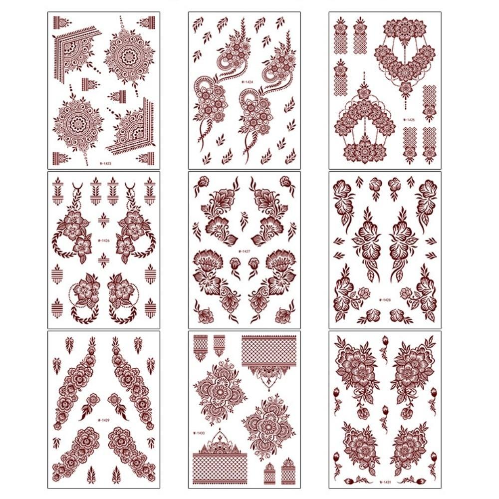 9pcs Water Transfer Decals Henna Tattoo Stickers Fake Body Art Sticker Women/Lady/Girl