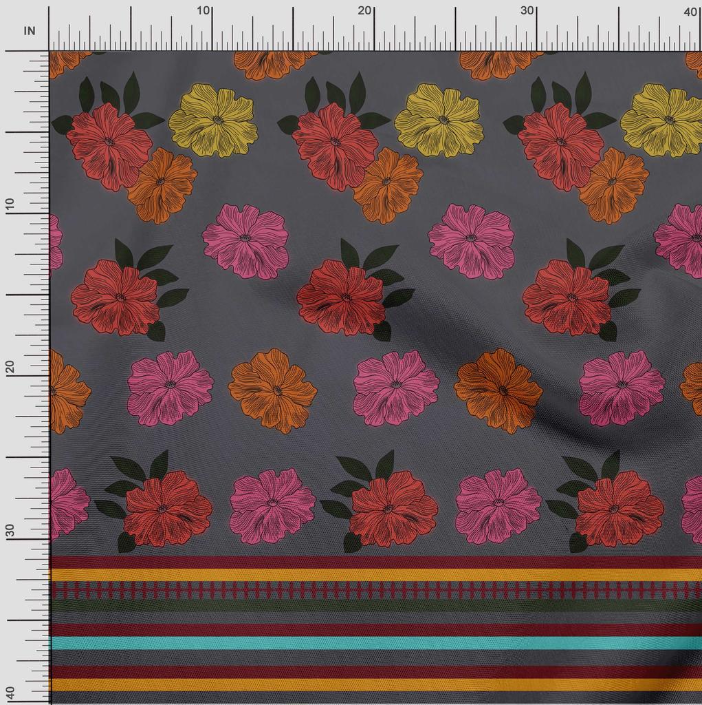 oneOone Cotton Flex Fabric Stripe & Floral Panel Print Fabric BTY 40 Inch