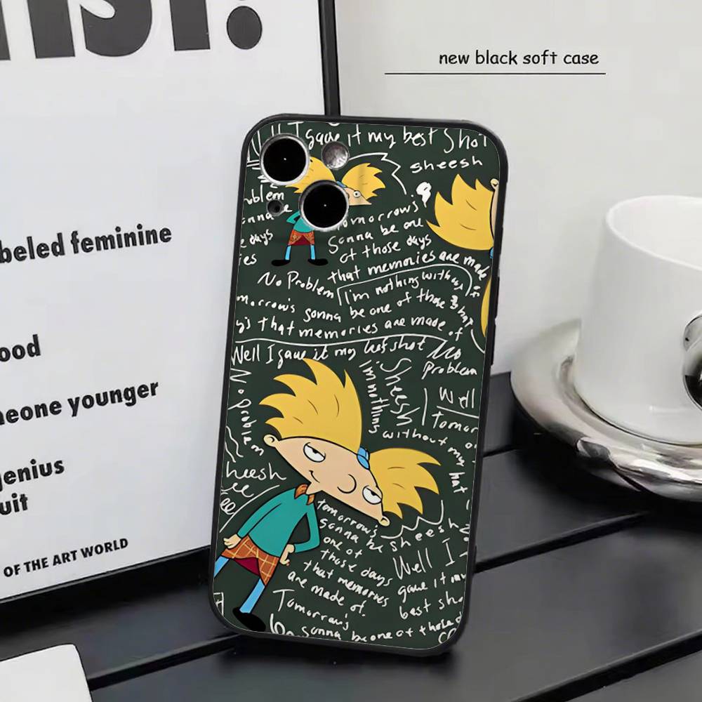 Hey Arnolds for iPhone 15 16 14 Plus 13 12 11 17 Pro Max 17 Air Black Soft Phone Cover