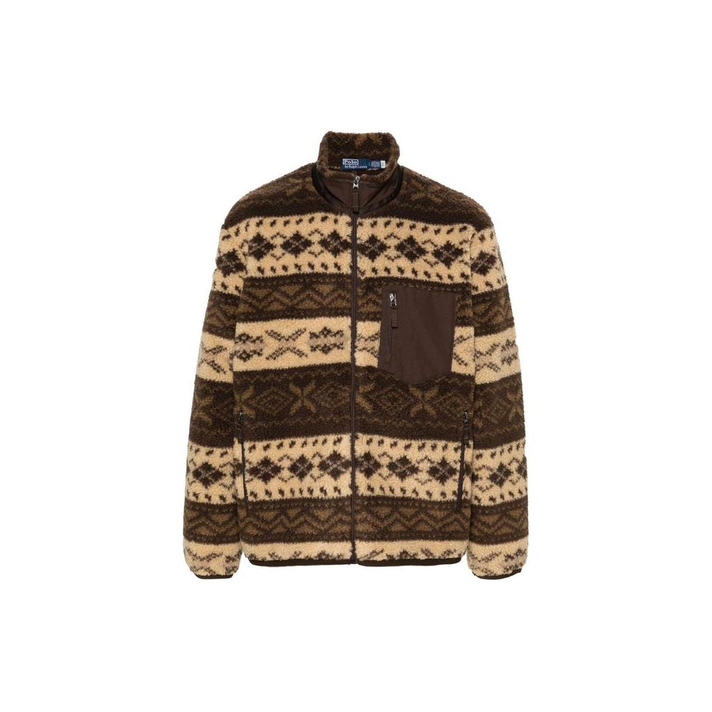 Polo Ralph Lauren SS24 Striped Full Print Loose Fit Zip Long Sleeve Jacket Men Jacket Brown 710938361-001