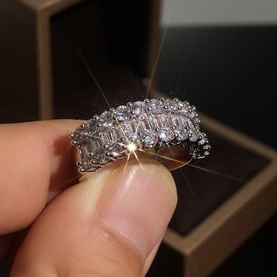 Neu Luxus Silber Farbe Frauen Hochzeit Ringe Halb Kreis Brilliant Zirkonia Delicate Geschenk Dame Engagement Trendy Schmuck