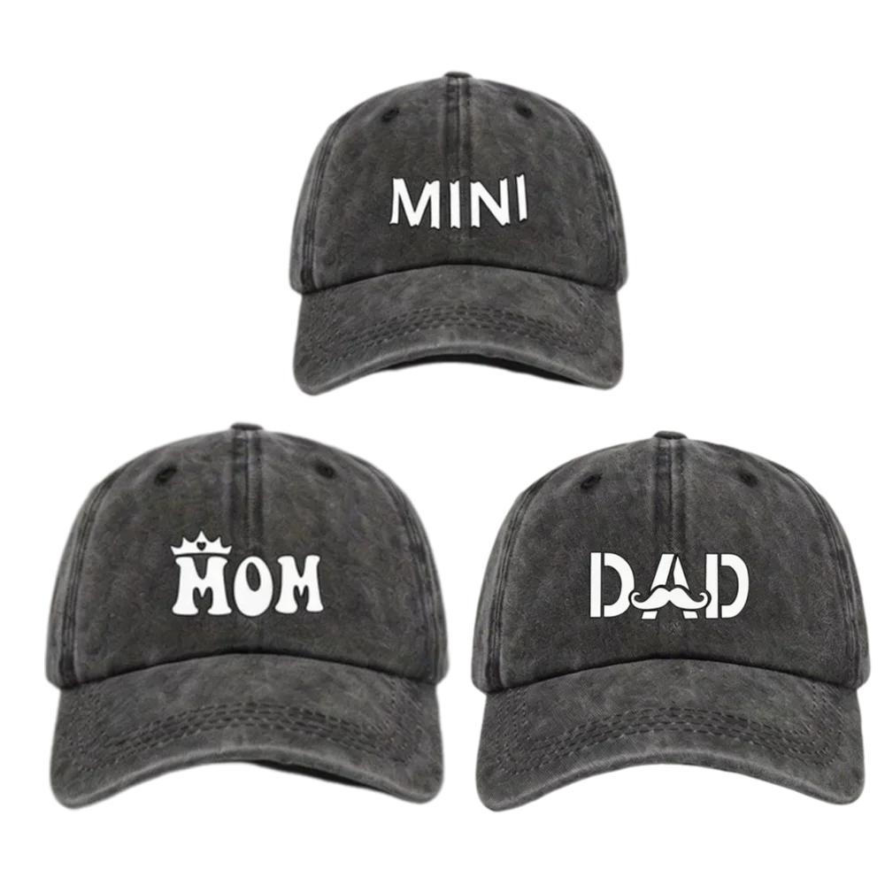 DAD MOM MINI Printed Dad Mama Mini Love Caps Washed Cotton Adjustable Embroidery Baseball Cap Outdoor Sunscreen Hats