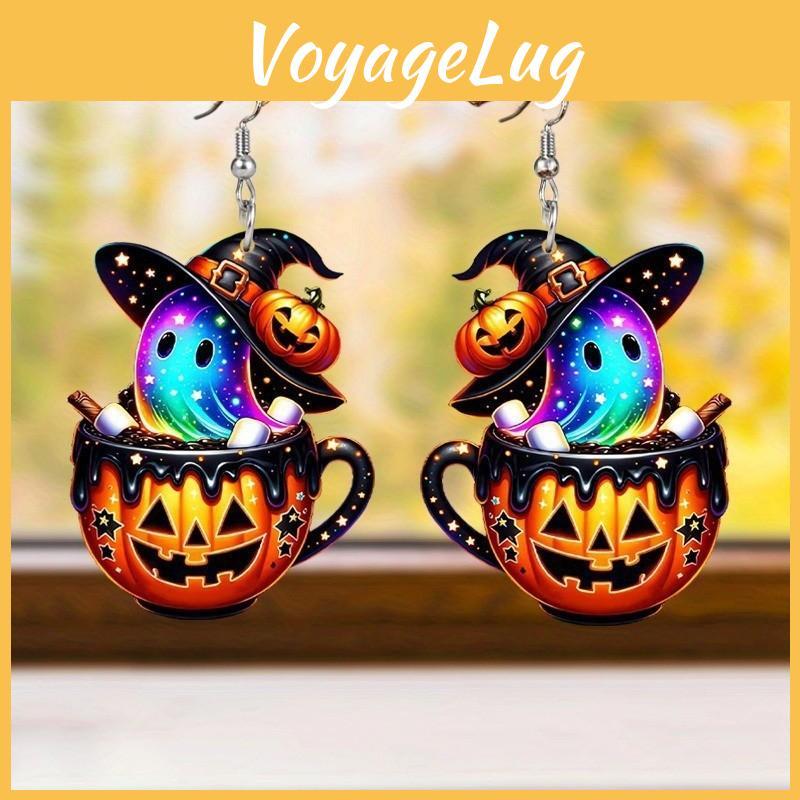 Halloween Themed Colorful Cartoon Ghost Pumpkin Pattern Women Acrylic Earrings