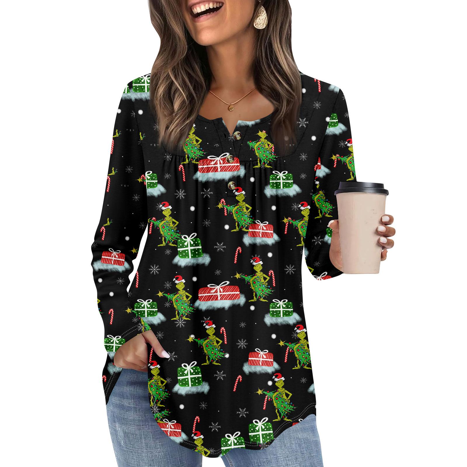 

Женская туника с длинным рукавом, свободные топы, повседневные топы оверсайз, плиссированная туника, застегивающаяся на пуговицы, повседневные женские топы с принтом M винный