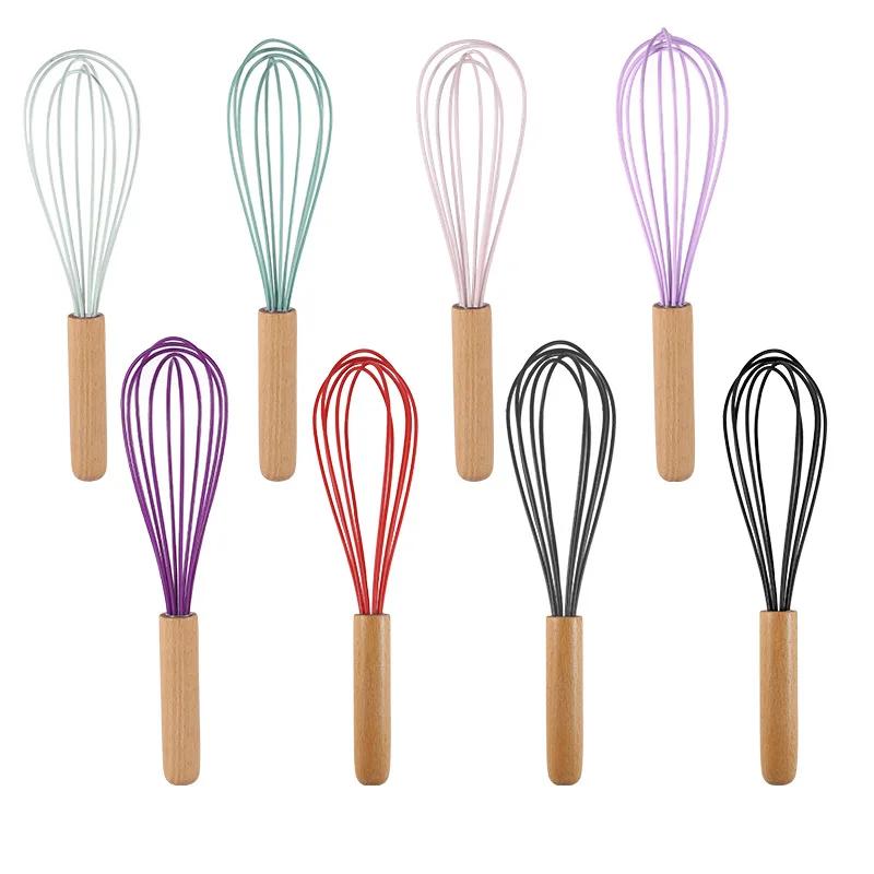 Silicone Egg Beater Whisk Wooden Handle Kitchen Hand Egg Beater Gadgets Kitchen Tools Baking Accessories