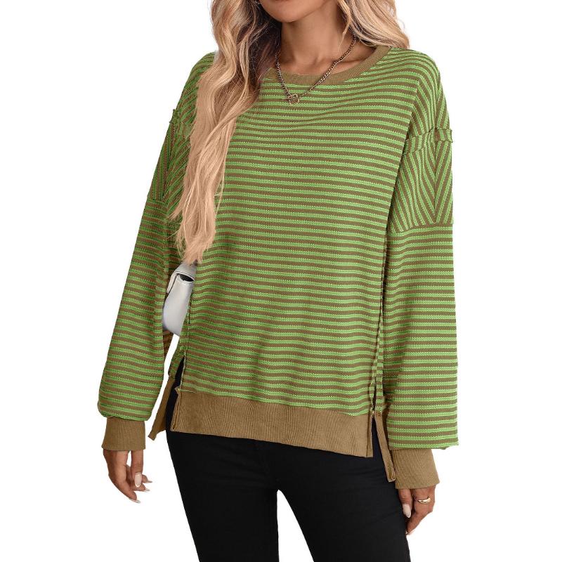 Autumn Winter New Round Collar Color Block Casual Loose Sweatshirt