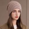 Women S Double Layer Knit Hat Warm Winter Beanie Pearl Glitter Rabbit Hair Blend