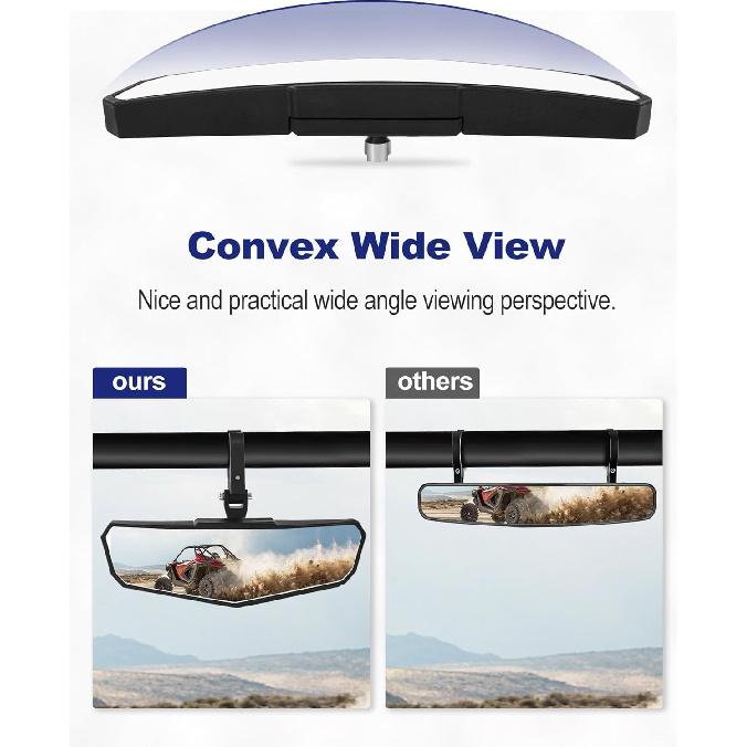 UTV Rear View Mirror, HD SXS UTV Center Mirror With Aluminum Clamp Fits 1.5"-2.0" Roll Cage Mount, Compatible With Polaris RZR, Maverick Can Am X3,