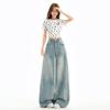 Women's Retro Ripped Wide-Leg Jeans: Slimming High-Street Floor-Length Casual Pants