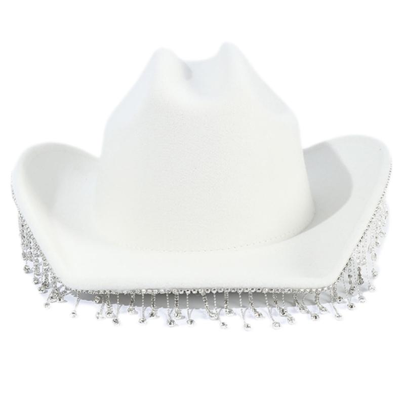 Cowgirl Hat for Adult Cowboy Hat with Rhinestones Tassels Rave Hats Fit Most Women for Theme Party Black White