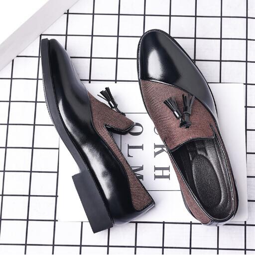 New leather shoes men's business formal wear large size foot cover trend casual shoes everything trend Britain loafers D259