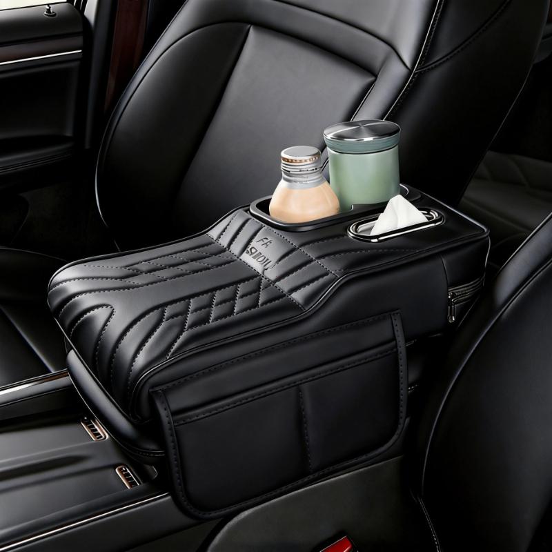 Universal Car Armrest Box Booster Pad Center Console Cover Arm Rest Cushion With Tissue Cup Holder Storage Box For Car Suv Truck