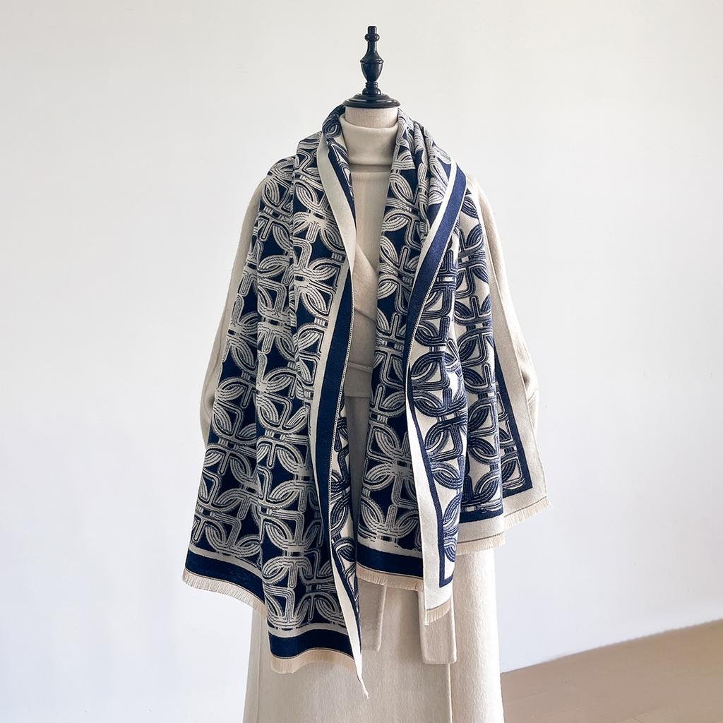 Women Fashion Jacquard Scarf Imitation Cashmere Soft Warm Pashmina Shawl Winter Coldproof Windproof Blanket Scarf