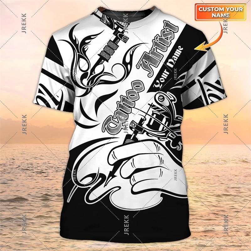 Tattoo Artist Work T-shirt Men's Clothing Round Neck Black White Design Short Sleeve T-shirts DIY Custom Name Trend Uniform Tee