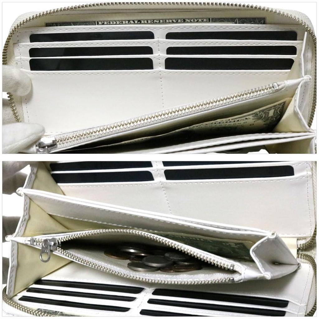 White Long Wallet for Men and Women Snakeskin Snake Leather Genuine Leather Genuine Leather YKK Men Women Round Zip Round Zipper Long Wallet Large