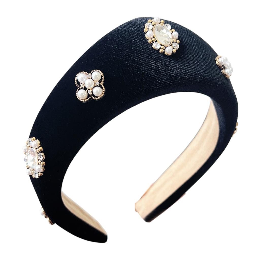 Black Velvet Headband Featuring White Pearls Decoration for Women's Vintage Holiday Fashion Hair Accessory for Daily Use