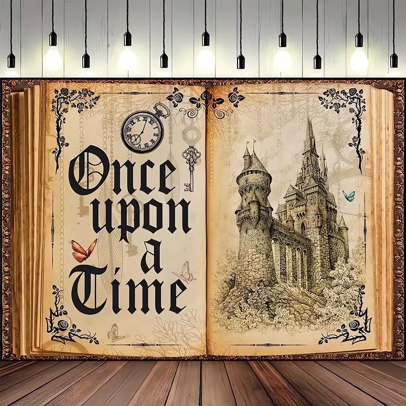 2D Open Fairy Tale Book Backdrop, 2D Once Upon a Time Castle Background 47.2x31.5inch/120*80cm