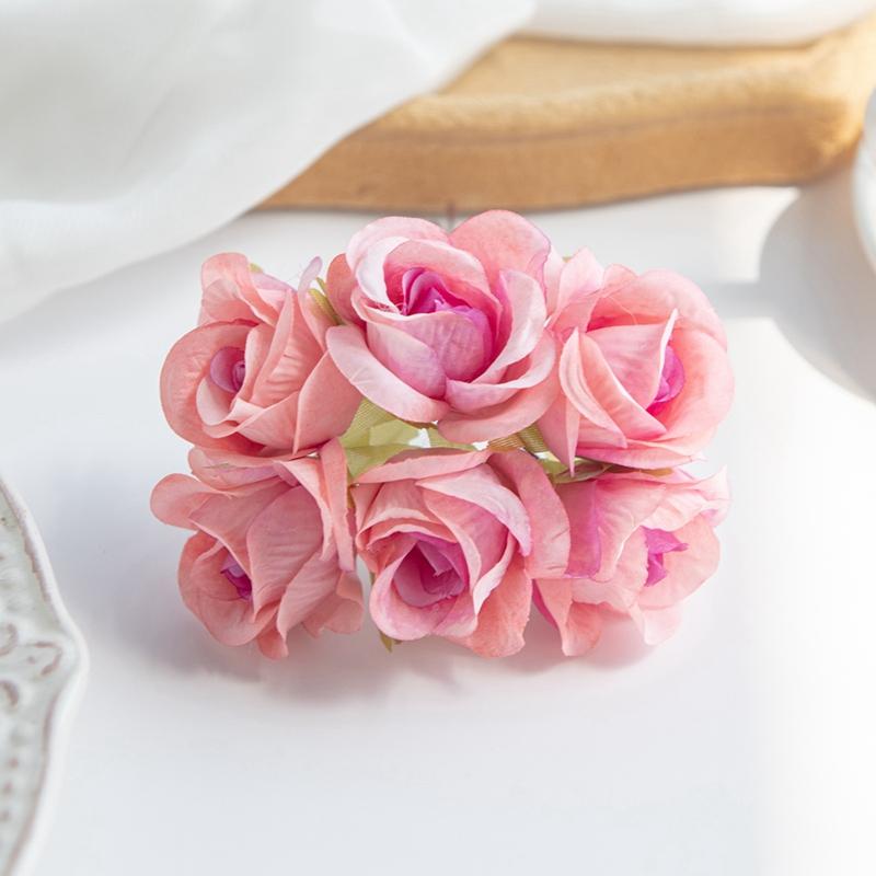 6 SZT Sztuczny Kwiat Jedwabna Mała Róża DIY Ślub Panna Młoda Kwiat do Trzymania Akcesoria Dekoracja Wazon Dom Sypialnia Wieniec Świąteczny