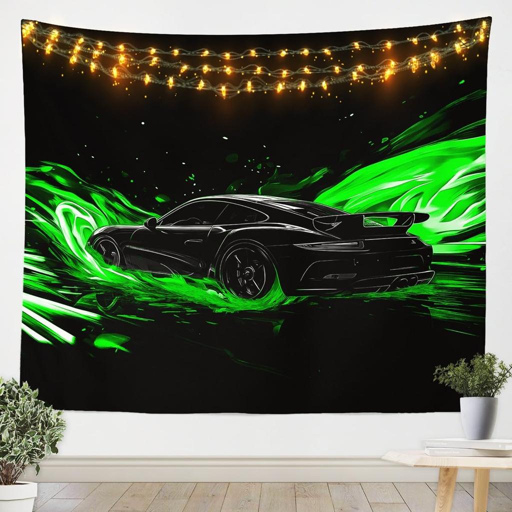 Japanese Car Tapestry, Fuji Mountain and Cherry Blossom Print Wall Hanging for Bedroom, Living Room and Aesthetic Decor