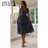 HNXC Summer Love Polka Dot Dress Women Casual A-Line Short Sleeve Square Collar Ruffle Midi Dress Chiffon Red Black Blue Green