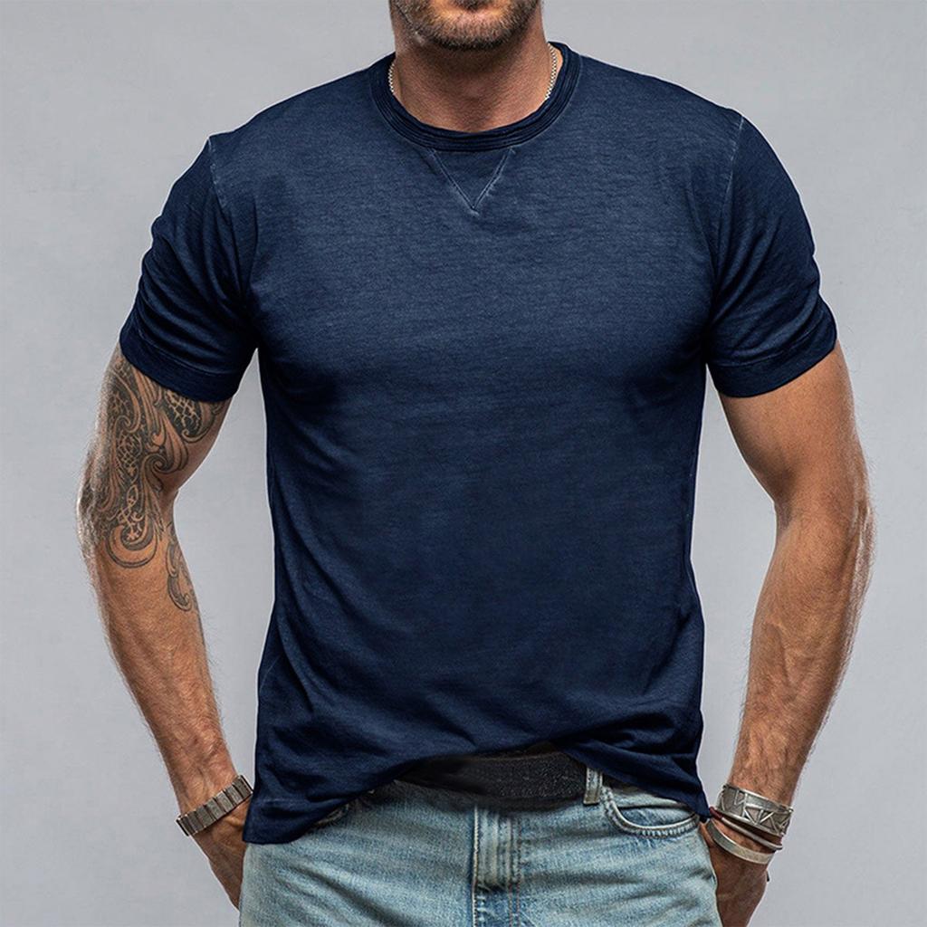Men's Summer Solid Round Neck Short Sleeved T-shirt