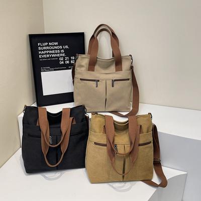 Large Capacity Thickened Canvas Tote Bag Women's Simple Hand Carry Computer Bag Shoulder Messenger Bag