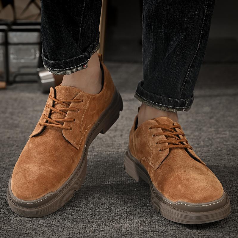 Fashion Retro Genuine Leather Men Shoes Casual Non Slip Wear Resistant Suede Daily Business Shoe Hot Sale Round Toe Low Top British Styl