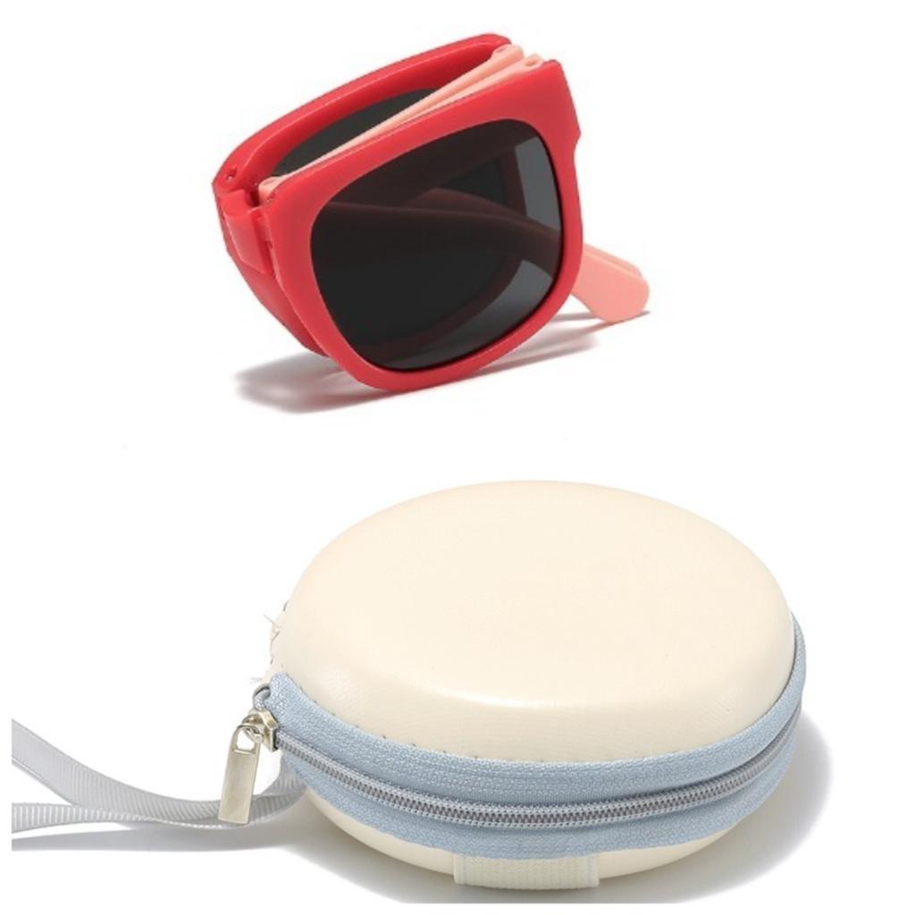 Folding Kids Sunglasses for Boys Girls Vintage Sports Square Children UV400 Outdoor Shades with Case