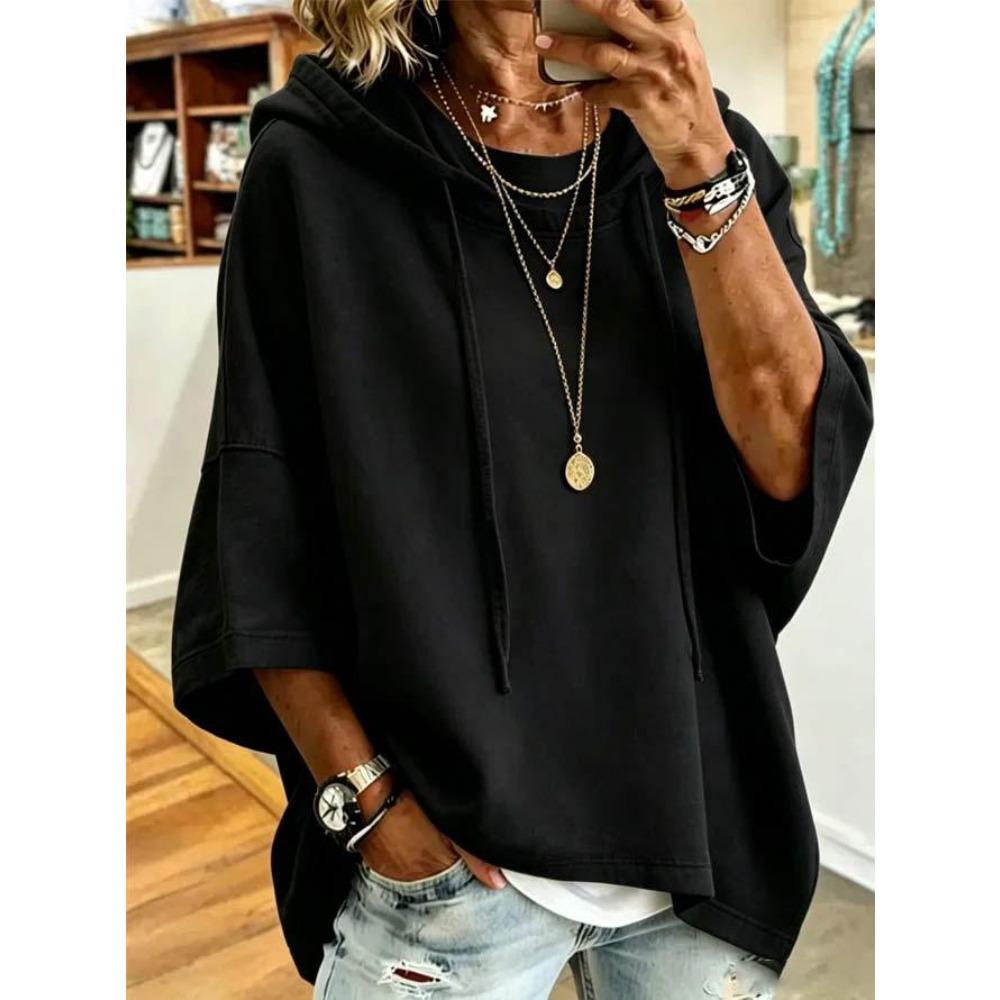 Women Solid Drawstring Hoodie, All-match Sports Pullover Top for Autumn Winter