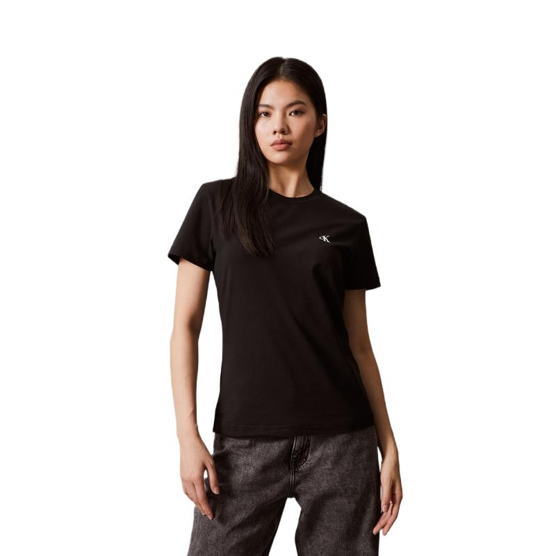 Calvin Klein T-shirt Minimaliste Imprimé Décontracté Couleur Unie Col Rond Manches Courtes Confortable Hauts pour Femmes Noir Espace J221165BEH