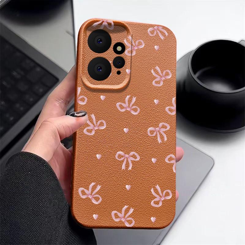 Bowknot Print Slim TPU Soft Leather Texture Case For Xiaomi 13T Pro Poco X6 Redmi Note 14 13 Pro 12 11 Matte Shockproof Lens Protection Phone Cover