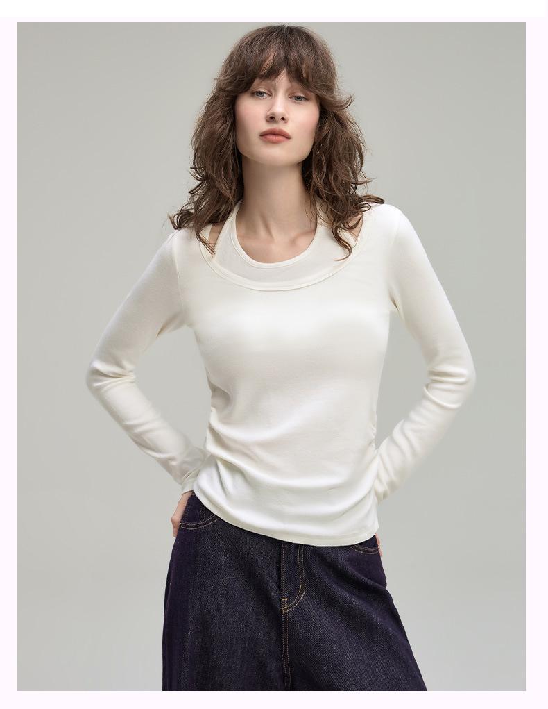 2025 Autumn Women's Slimming Two-Piece Faux Layered Knit Long Sleeve Top