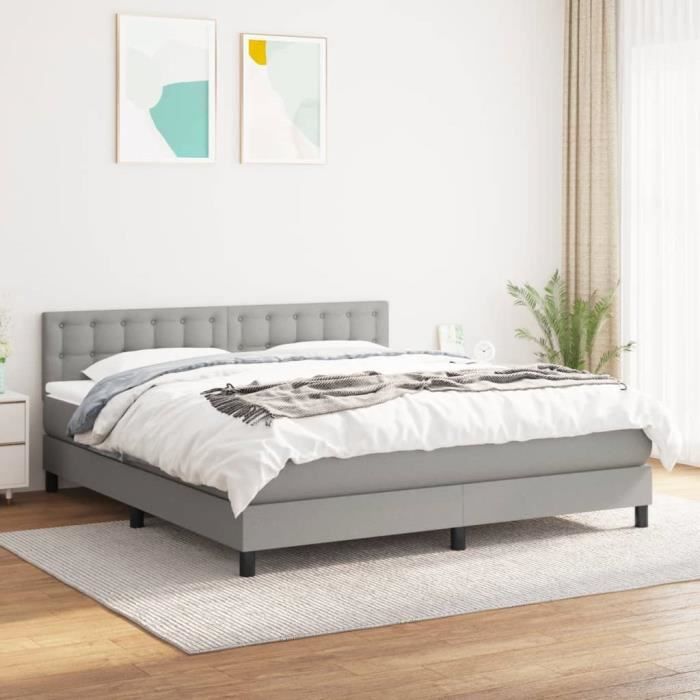 VidaXL Lit à sommier tapissier avec matelas Gris clair 180x200cm Tissu - Modèle 3140393