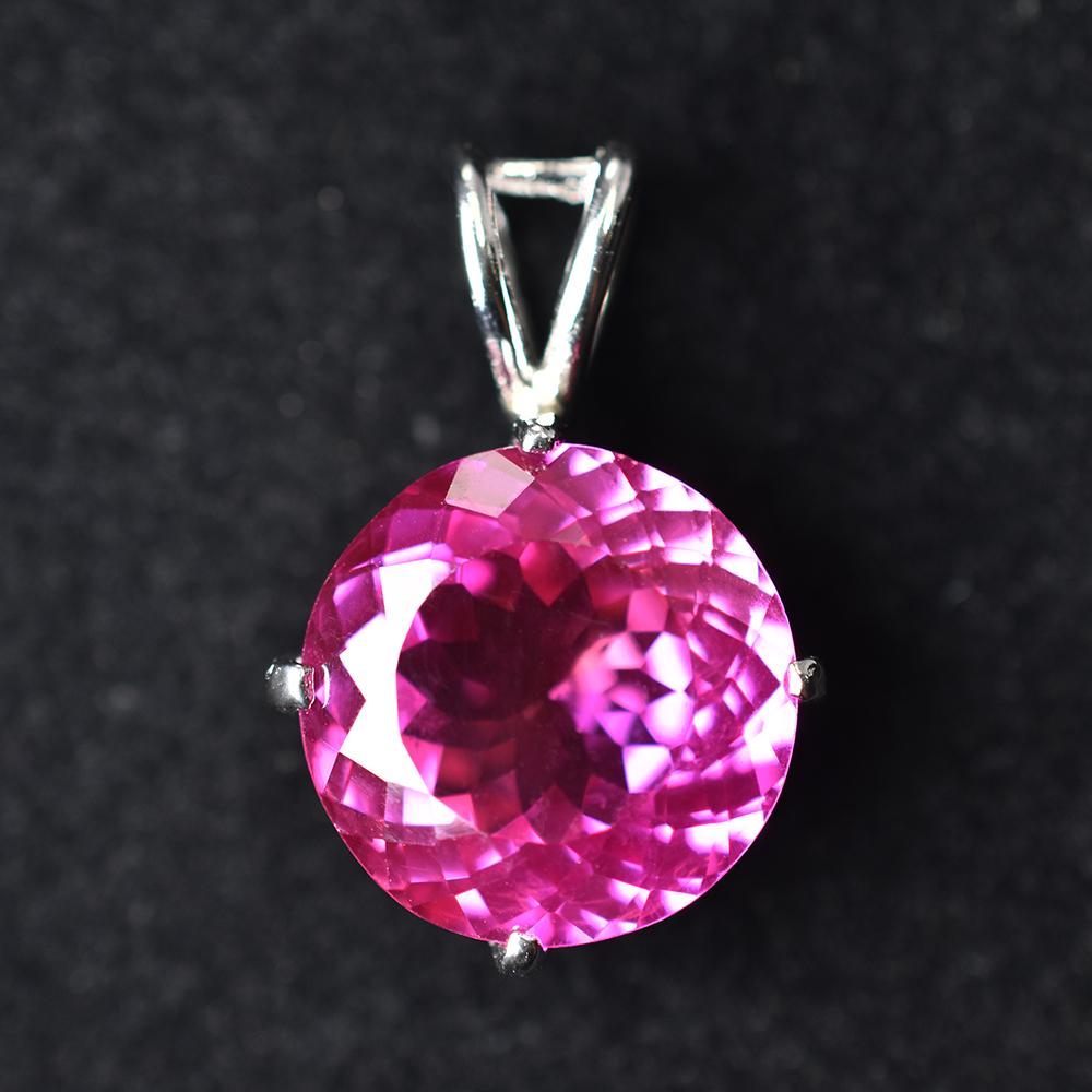 

Natural Pink Ruby Round Cut 17.7 Ct Certified 925 Sterling Sliver Pendant MY.PD-325-NS 16.6 mm approx. рожевий