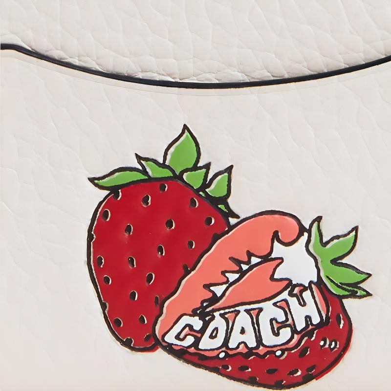 Coach Card Case 10 Strawberry Graphic Leather Women Card Case White CAR33-IMCAH