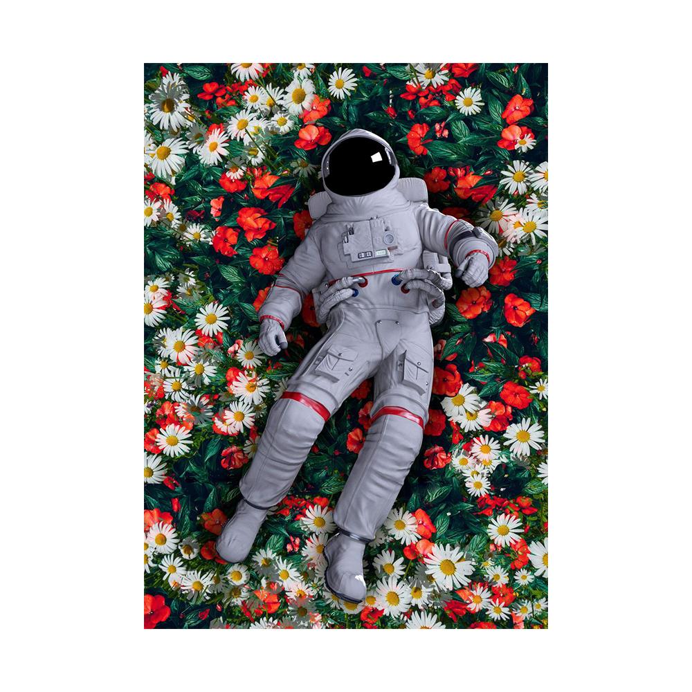 Astronaut Flower Field Painting Canvas Print Wall Art Poster Flourishing of Life Picture for Gift Living Room Home Decor Cuadros