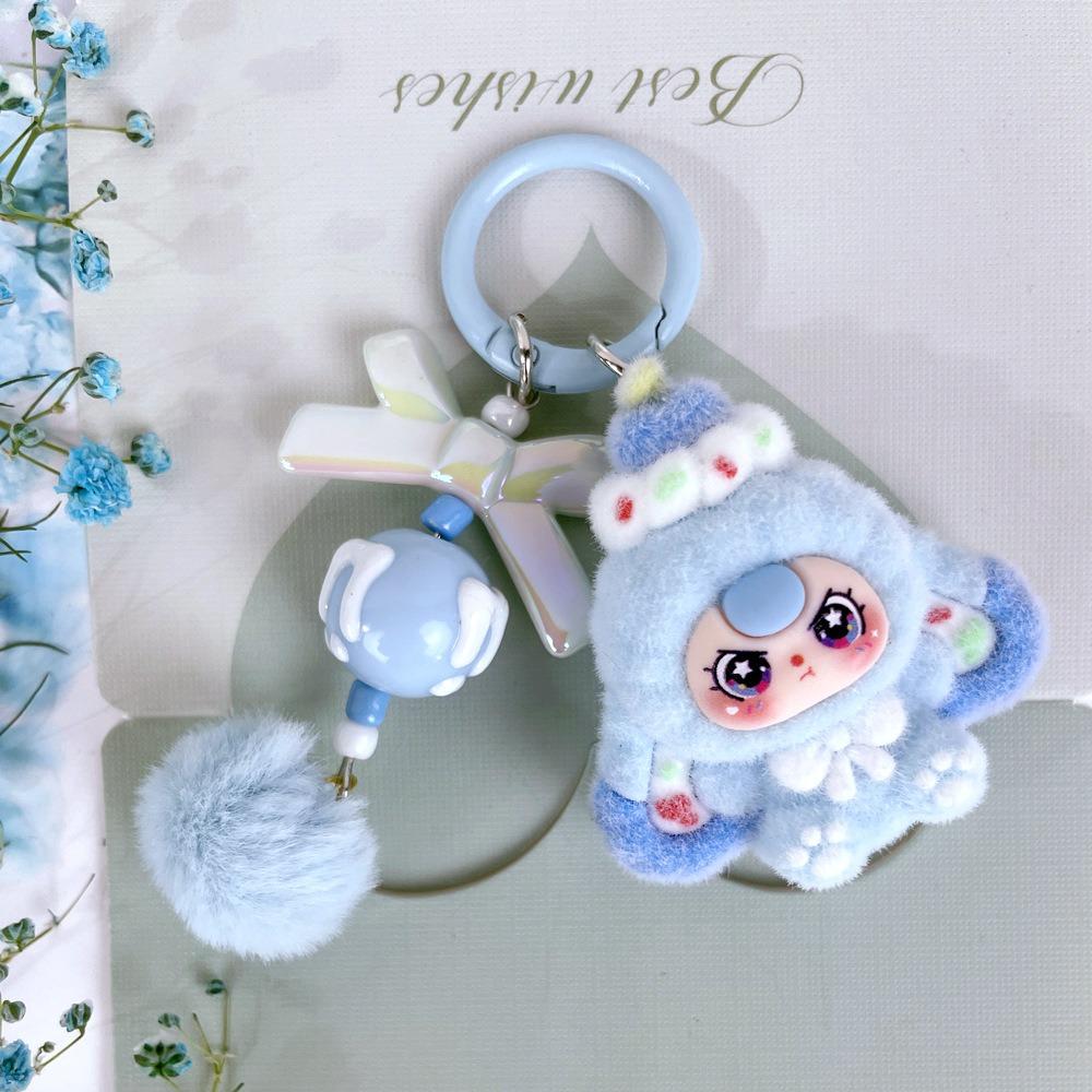 Lovely Sweet Flocking Key Chain Soft Plush Cute Cartoon Dessert Schoolbag Decoration Pendant Fashion Creative Crying Doll Key Rings for Female Handbag