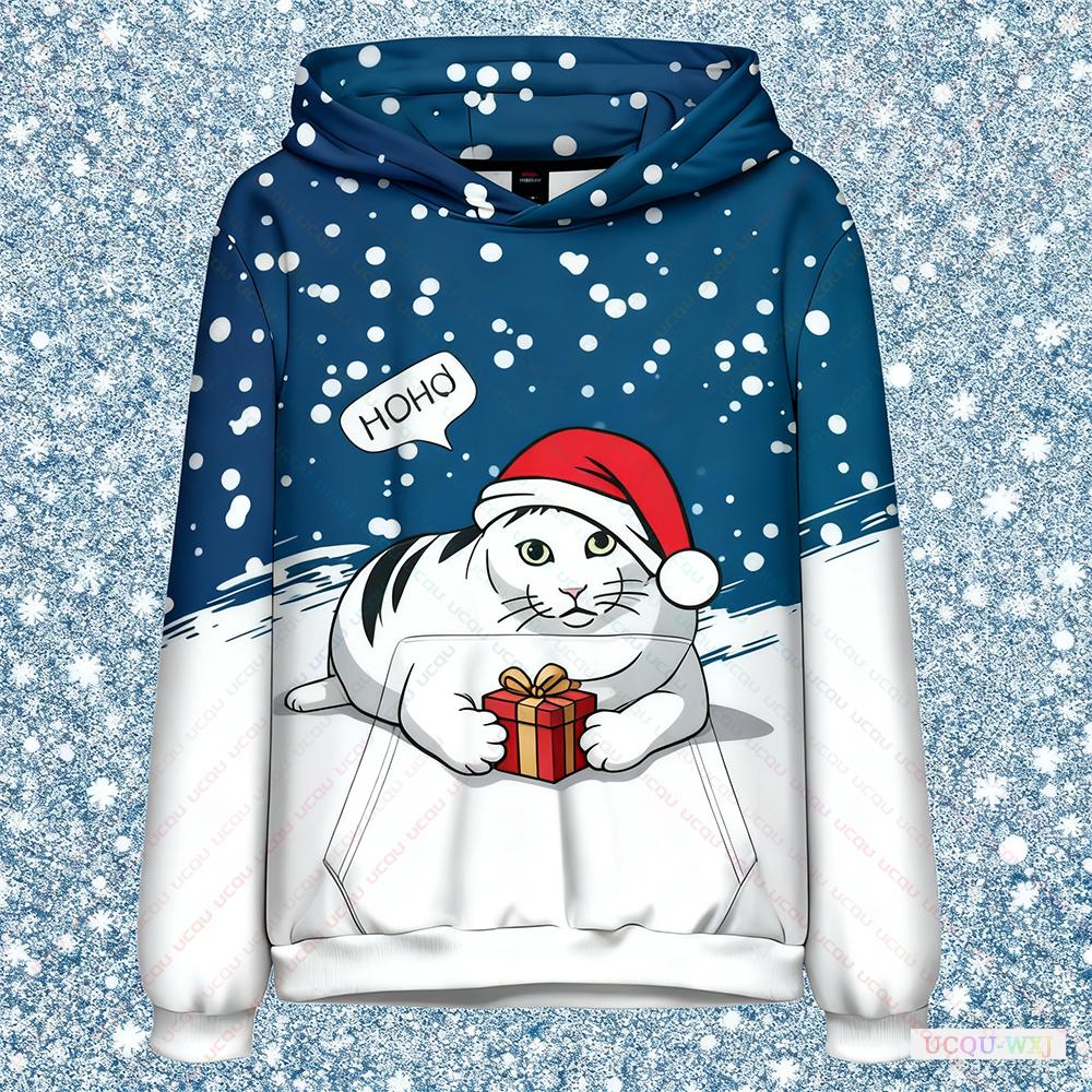 Sweatshirt Christmas Cat Pattern Print Holiday Party Sweatshirt Fashionable Stylish Wear